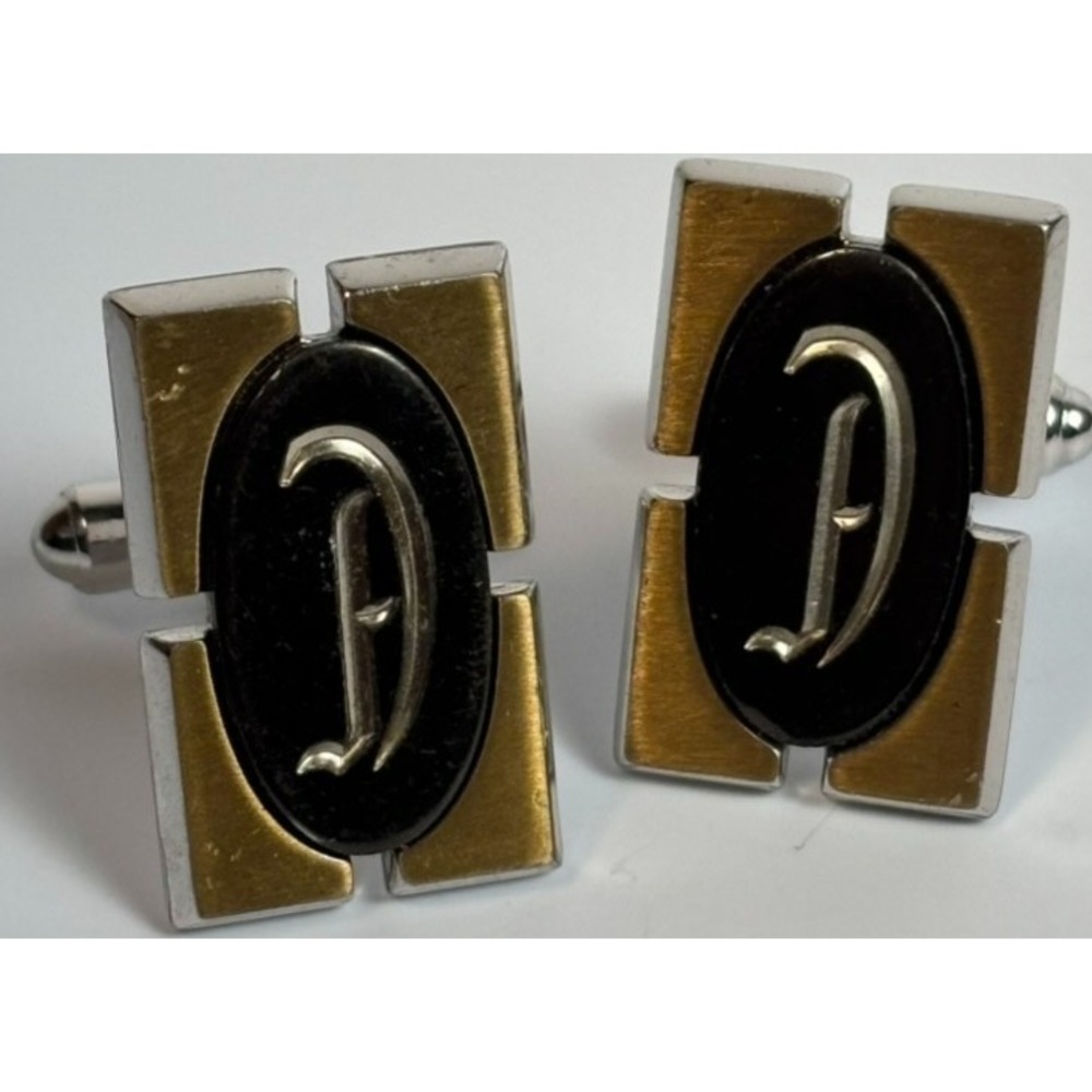 Cuff Links Vintage Black and Mixed‎ Metal Silver Tone Initial Monogram D Hickok